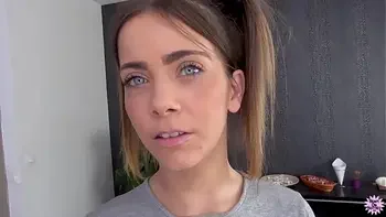 Pigtailed Cutie Takes Hot Load Over Her Tongue