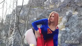 Alexsis Faye Busty SuperWoman Cosplay outdoor playing