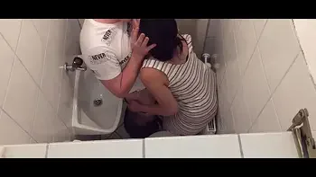 Tinder Couple can't wait until they are home and so they are fucking in the public toilet of a restaurant - caught on hidden camera