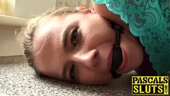 Hot fuck with tied up bitch that has gag ball in her mouth