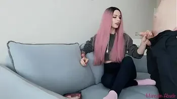 Fucked girl in tight jeans and cumshot for pussy