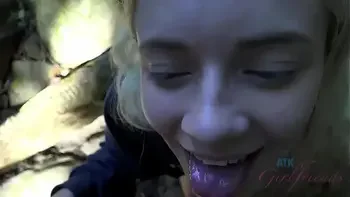 Blonde teen gets fucked and sucks cock in a forest (Riley Star)