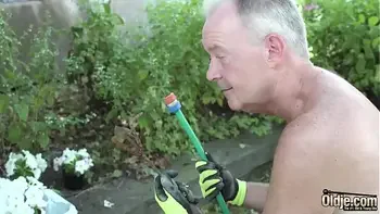 Amazing babe blowjob and hot deep pussy fucking with grumpy grandpa