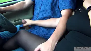⓵ Risky Public Handjob in Car and Cumshot at high Speed! - XSanyAny