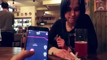 I took control of my stepsister's vibrator in the bar and brought her to orgasm.