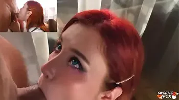 Sexy Redhead girl Fantastic Blowjob Cock to Facial after
