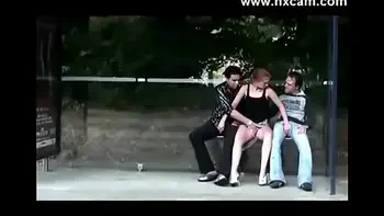 Girl Fucked At Bus Stop By 2 Guys