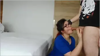 Nerdy Glasses - Hot Nerdy Nurse With Glasses Deepthroat Blowjob And Her Ass Spanked