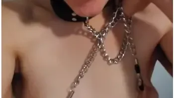 Stepdaddy Bought Tiny Titties Camgirl Nipple Clamp Collar Purple Lingerie