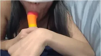 Cute Asian Babe Sucks Her Dildo Wishing It Was You - Korean Bj