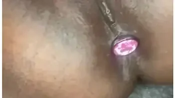 Super Wet Ebony Bbw Plays With New Rose Toy