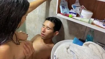 Stepbrother Milking Stepsister's Big Tits in Shower