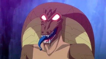 The busty beauty who came to his rescue after he had been laid eggs is also trapped.