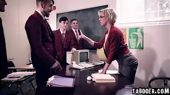 50 years old teacher Dee William put herself at odds with four of her students during a class and ends up being gangbanged by her students!