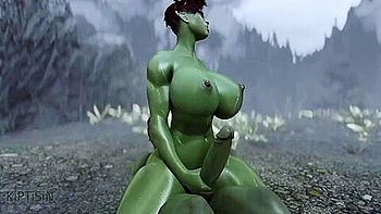 Two Futanari Orc Step sisters Fuck Each Other With Their Big Cocks 2