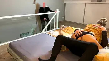 housewife cheating with neighbor - husband watches and gives her a second cum fill