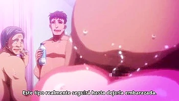 She is made to give a handjob and a blowjob, and then gets penetrated in both holes at the same time and creampied.