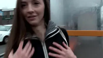 Naughty brunette teen babe Leyla pissing outdoors