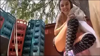 Outdoor squirt show Hotfallingdevil , hide in Yard and squirt hard