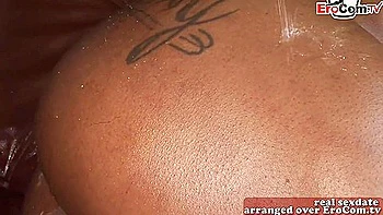 Black Ebony Teen 18+ In Oil Get Huge Creampie