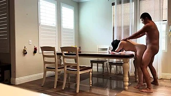 Fucking My Buddy's Wife on the Dining Table While He's Out of Town - Asian MILF Brunette Loud Moaning