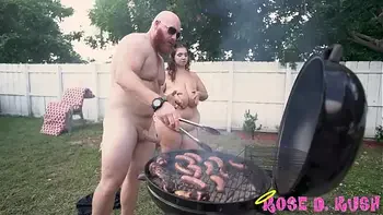 BBW Babe Rose Kush Licks Nipples While Old Man BBQ