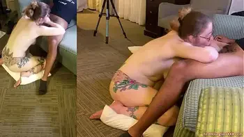 Nerdy amateur PAWG sucks off an entire group of men