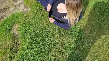 Jerk off a dick near a stranger girl in public