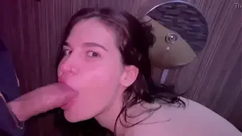 Risky blowjob to a stranger in a nightclub toilet and cum play