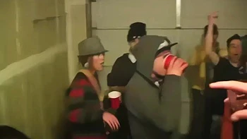 Throat and pussy banged college slut toys her clit