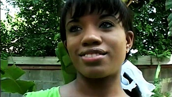 Sweet busty ebony teen tries a huge cock