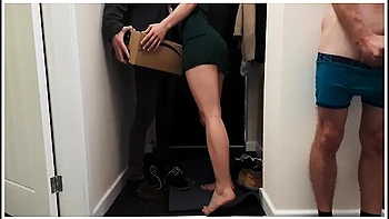 Delivery Guy Knocked On The Door As I Fucked My Wife And I Let Him Fuck Her While I Watch. Creampie