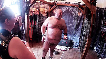 BBW British Domina Satana & Lanista Bear Punish Slaves - BDSM Dungeon Spanking & Femdom Training Part 4