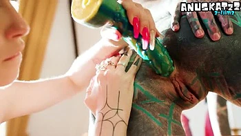 Goth Girl Anal Stretch with Dildo - Lesbian Tattooed Amateur