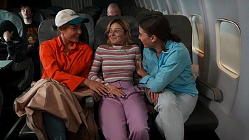 Busty peaches and a blowjob on the plane with stunning babes