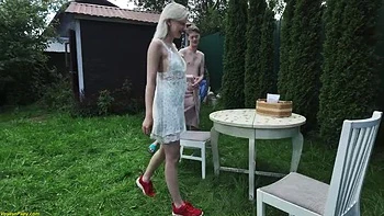 Grandpa Watches Teen Ass Fucking in Garden - Sherri Ost & Mi Ro Outdoor Threesome