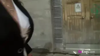 Blonde Vanesa (50) inserts herself a plug in the street and bangs her young black hookup