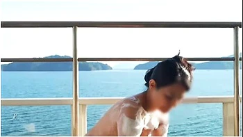 Feeling The Blue Sea, The Breeze And The Light, I Masturbate With Bubbles On The Balcony