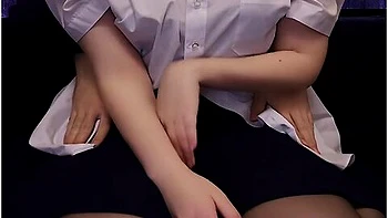 Undressing Japanese Schoolgirl And Touching Her Great Boobs, Playing With Nipples