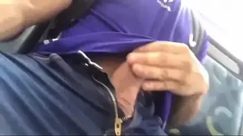 Muscle guy with big dick on bus
