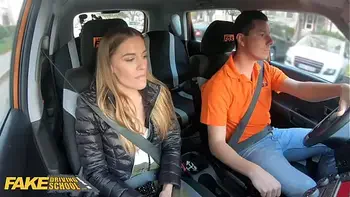 FakeDrivingSchool Backseat Fuck for Eveline Dellai After Breakdown