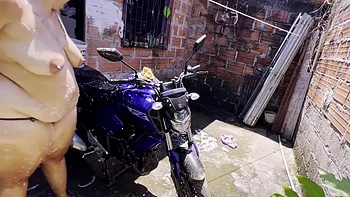 Neighbor Washes The Motorcycle And Fucks Me Ami In The Laundry All His Milk In My Mouth