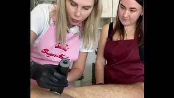 A man's ejaculation during a depilation training session