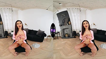 Skinny teen plays with pussy in vr, moaning loud