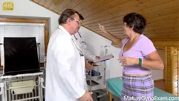 Old woman examined and made to cum by two doctors