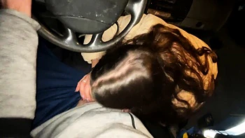 Double blowjob while driving a van