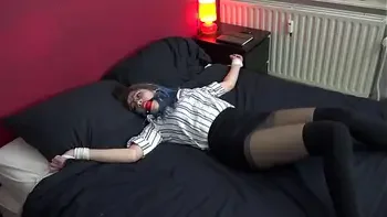 Teen Luna Grey Spread Eagle tied and Ballgagged