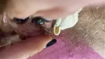 Extreme Closeup Big clit Rubbing orgasm wet hairy pussy