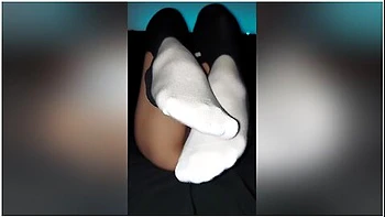 Small Petite Asian Cums On 10inch Dildo Wearing Slugger Socks