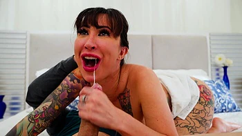 Hot Lily Lane gives Elias Cash a footjob and titjob on the bed